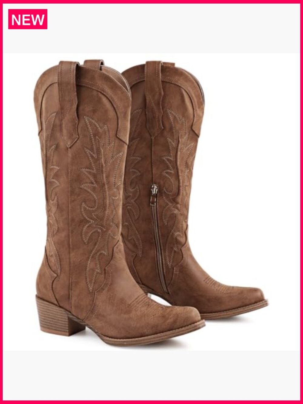 Knee High Cowboy Boots Pointed Toe Embroidered Chunky Heel Western Boots - Picture 6 of 7